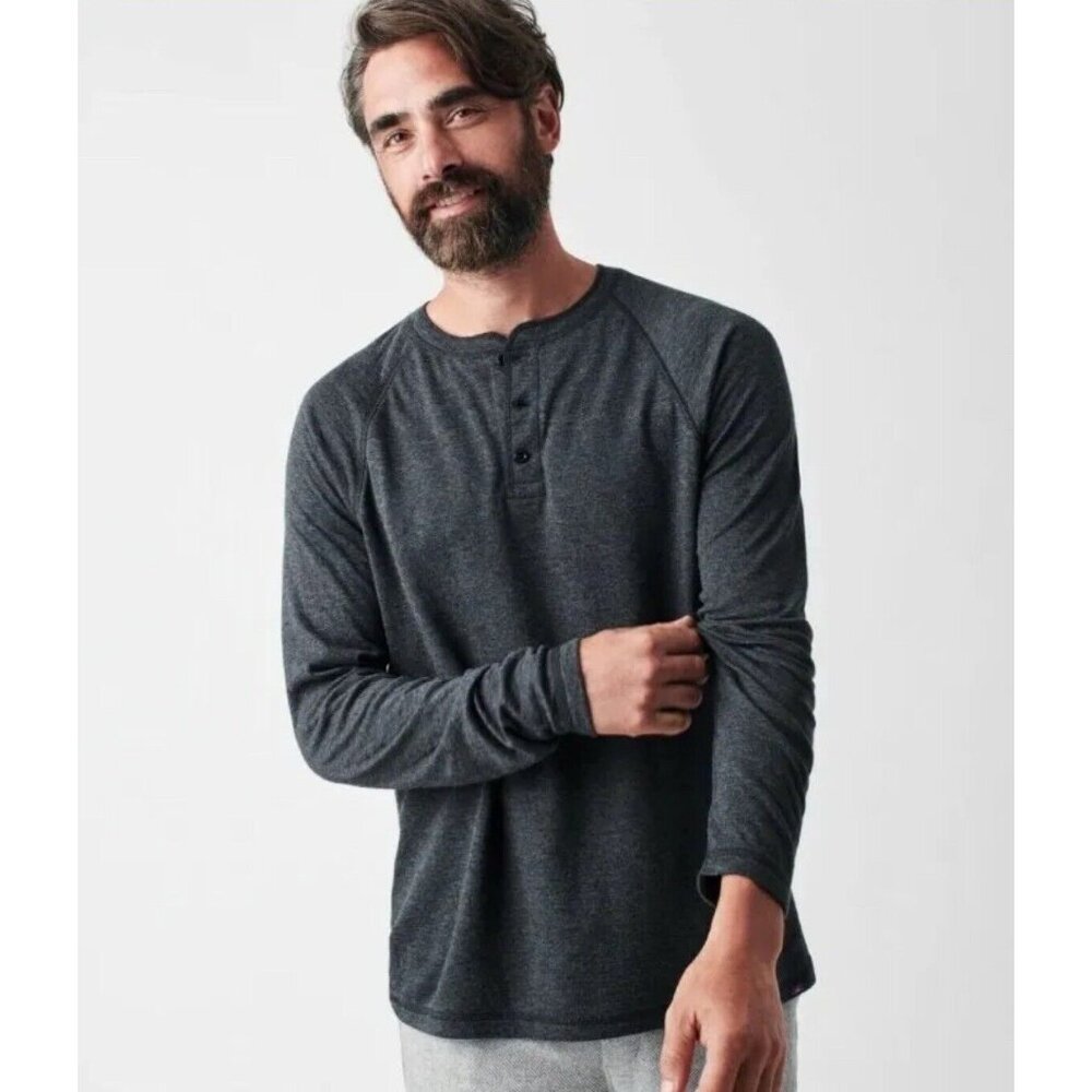 Faherty Cloud Cotton, long Sleeve Crew Neck henley charcoal heather Size XL $98